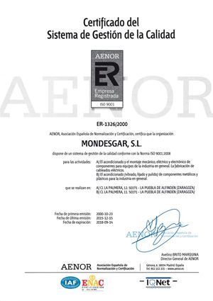 Certificado de calidad de AENOR